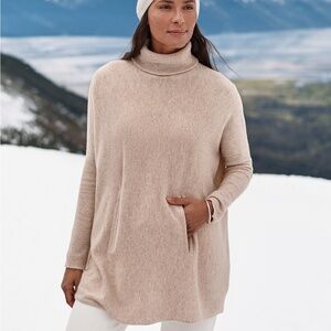 Garnet Hill Oversized Turtleneck Sweater - Cashmere/Wool Blend, Oat/Blush, Small